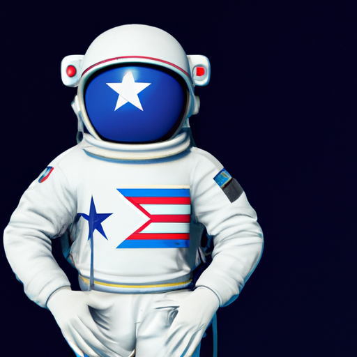 un astronauta en el espacio, el uniforme tiene la bandera cubana.